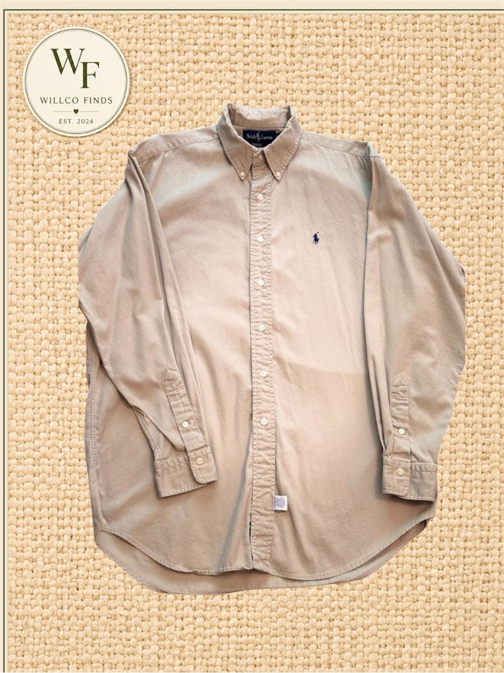 Vintage Ralph Lauren USA Made Men’s MediumTan Cotton Button Down Shirt Pony